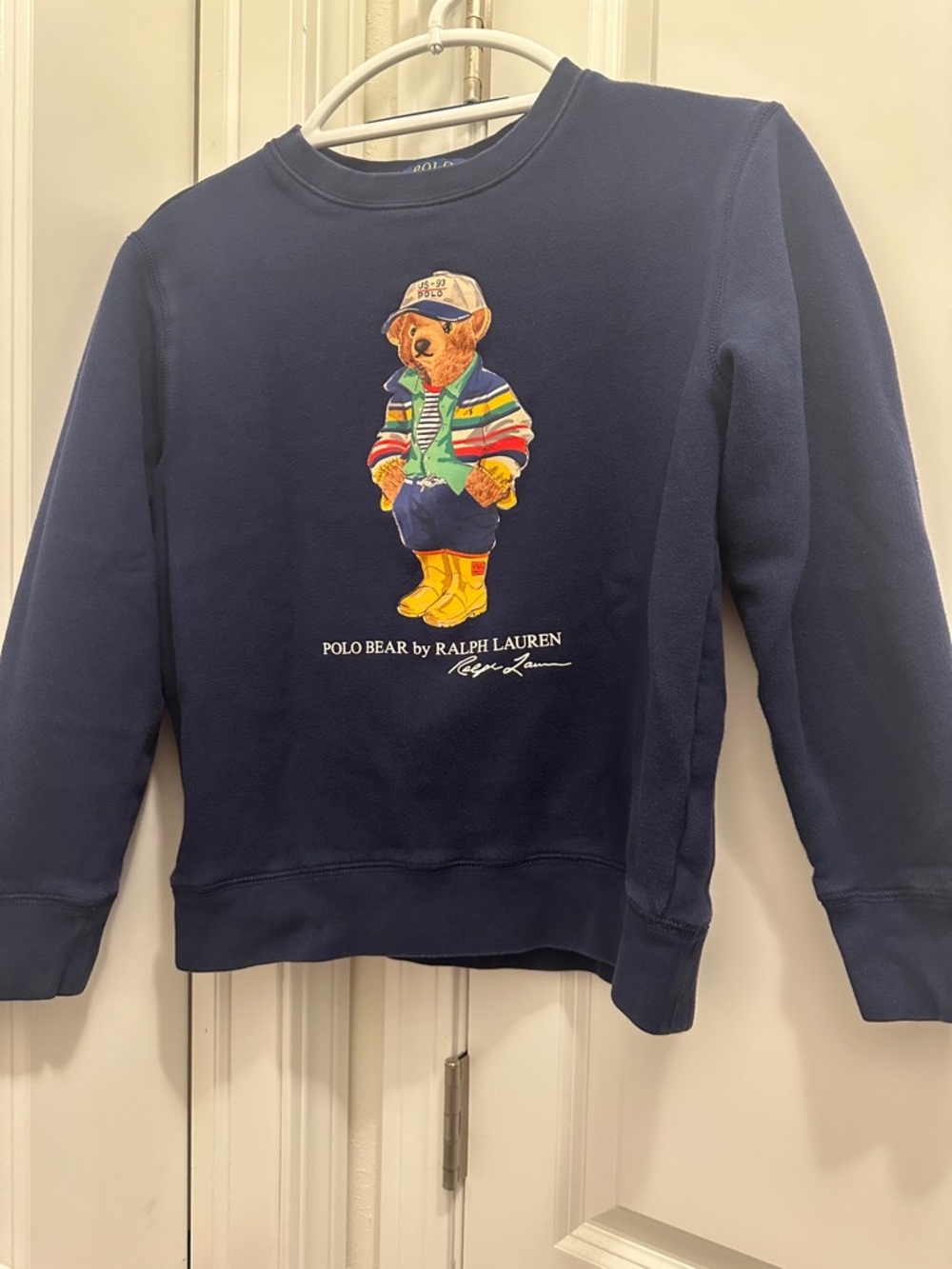 Boys Ralph Lauren Navy Polo Bear Crewneck Sweater with Multicolor Bear